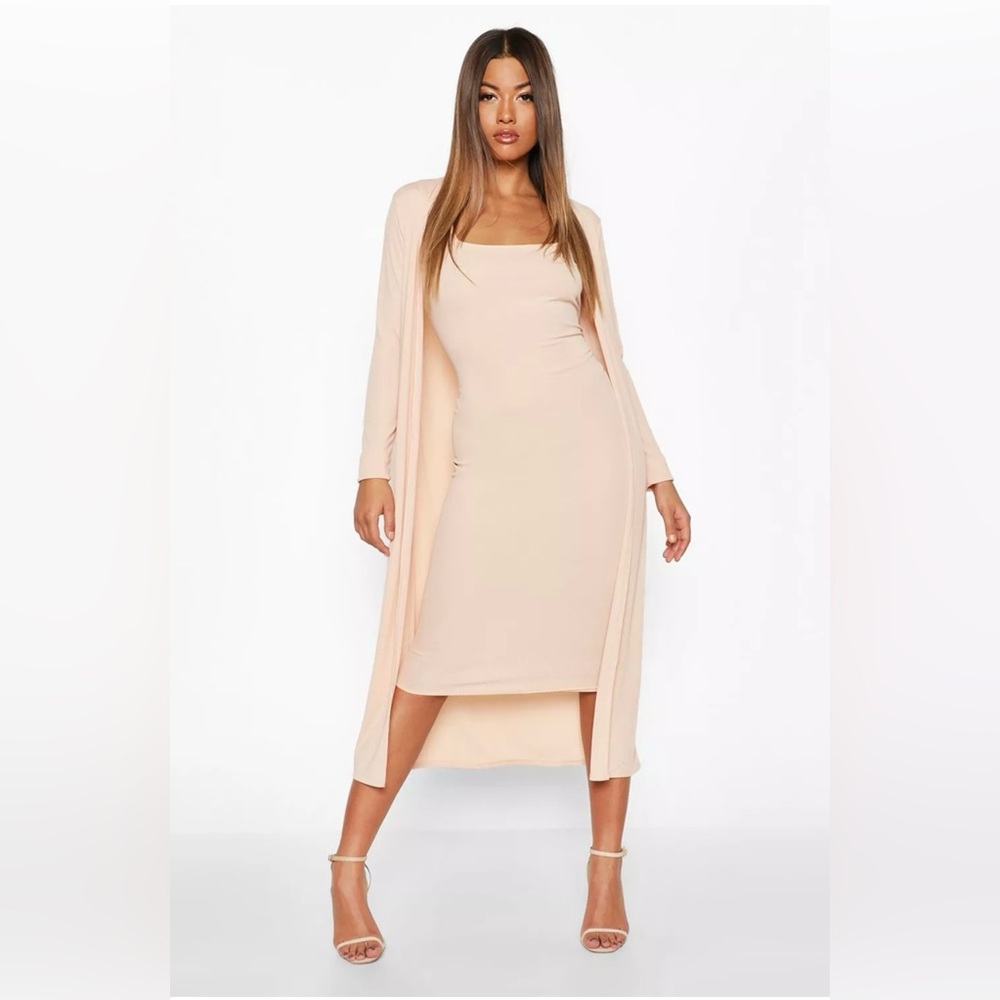 BooHoo Nude Ribbed Duster